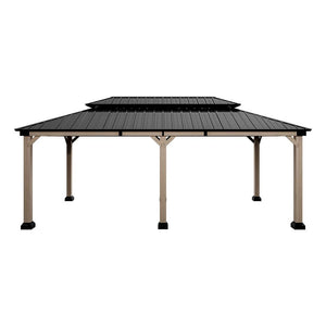 [12x20FT] Heavy Duty Backyard Cedar Wood Steel Hardtop Double Roof Gazebo Canopy (95726813)