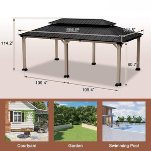 [12x20FT] Heavy Duty Backyard Cedar Wood Steel Hardtop Double Roof Gazebo Canopy (95726813)