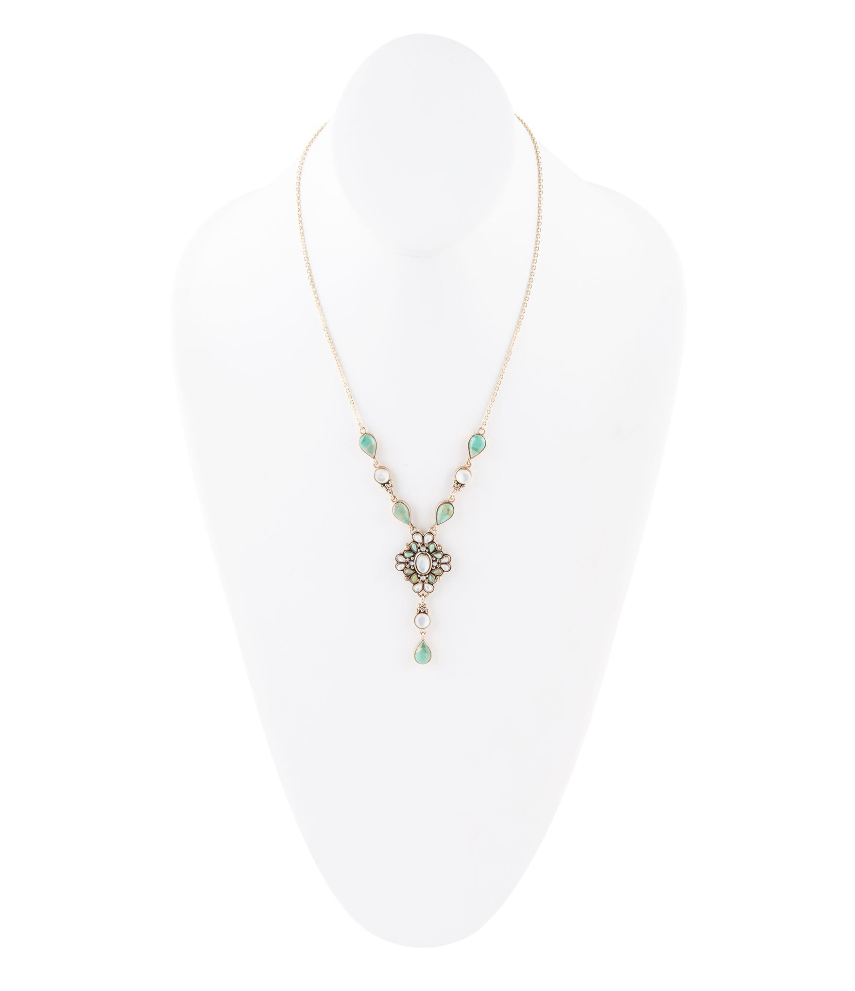 White Mother of Pearl and Blue Turquoise Golden Barcelona Y-Necklace