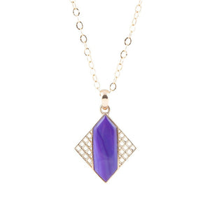 Motif Purple Agate and Golden Bronze Pendant Necklace
