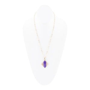 Motif Purple Agate and Golden Bronze Pendant Necklace
