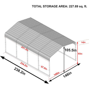 [12x20FT] MPT Premium Heavy Duty Outdoor Canopy Garage Shelter With Galvanized Metal Roof (SAK91523)
