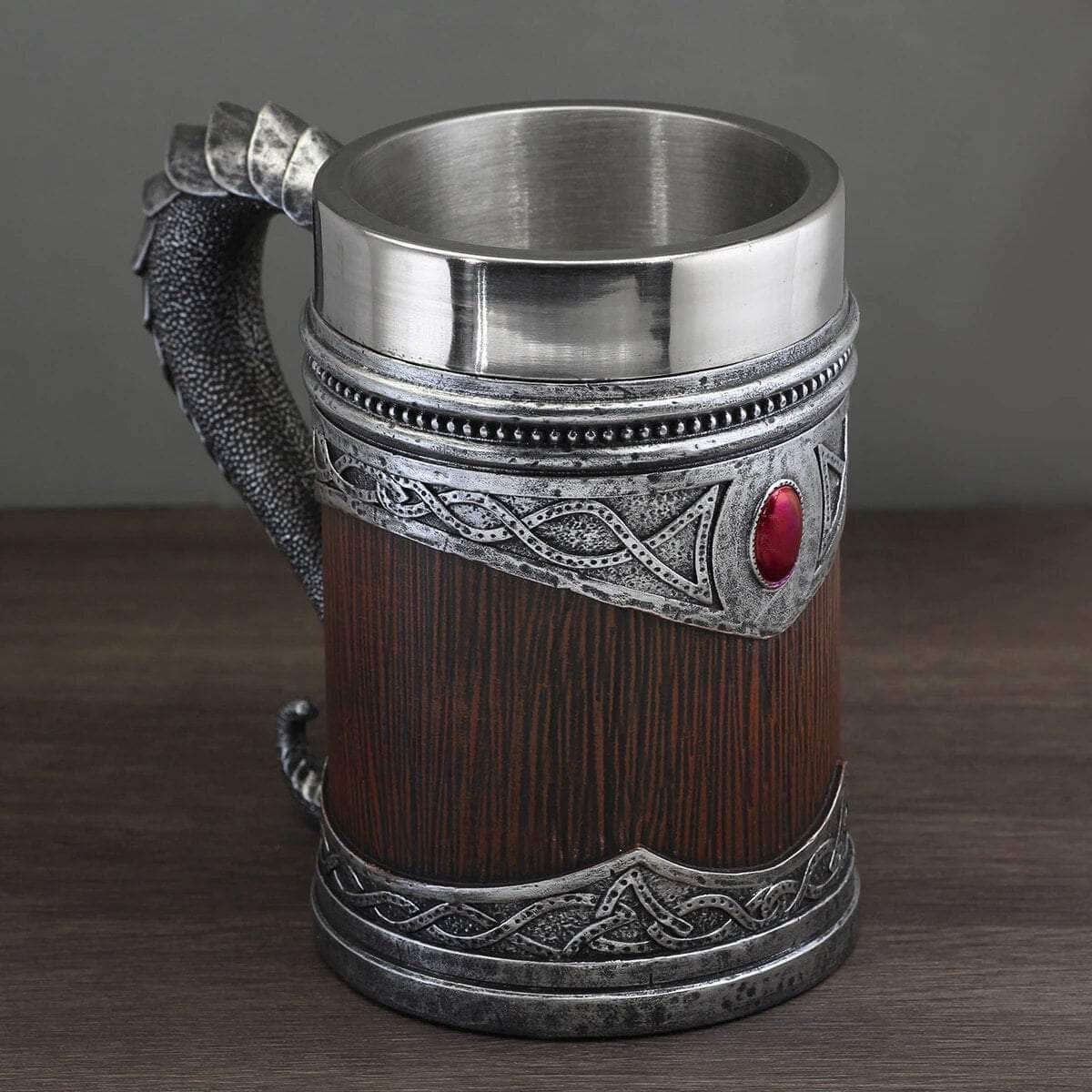 Viking Dragon with Ruby Stone Stainless Steel Mug