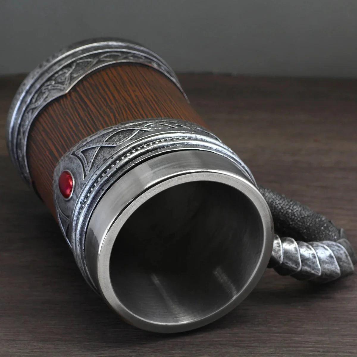 Viking Dragon with Ruby Stone Stainless Steel Mug