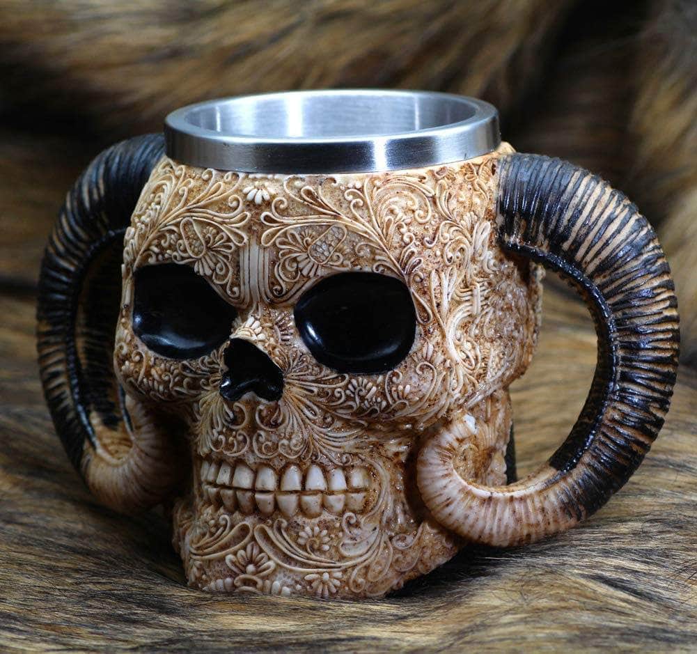 Vikings Skull Goat Horns Stainless Steel Mug