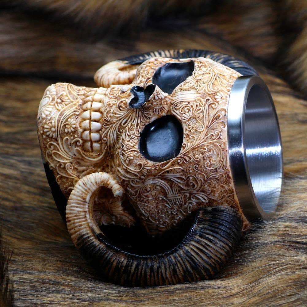 Vikings Skull Goat Horns Stainless Steel Mug