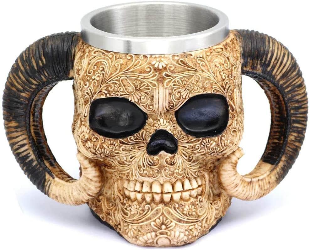 Vikings Skull Goat Horns Stainless Steel Mug