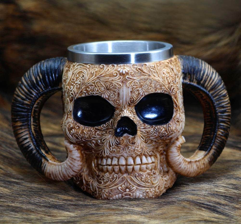 Vikings Skull Goat Horns Stainless Steel Mug