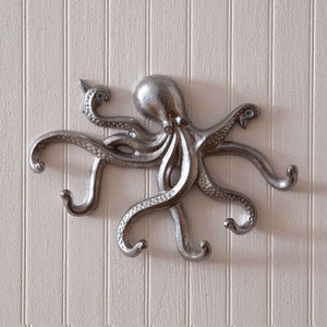 Nautical Silver Octopus Wall Hooks (Set of 2)