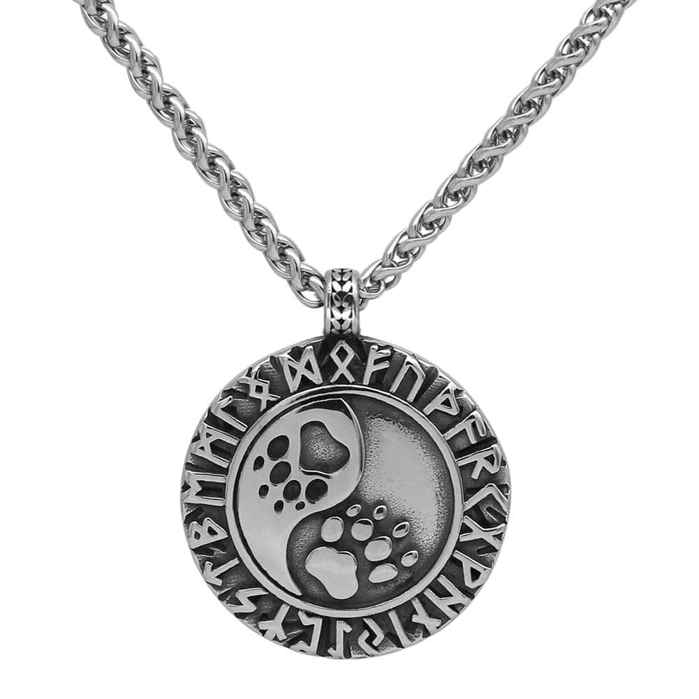 Vikings Runes Bear Paw Stainless Steel Necklace