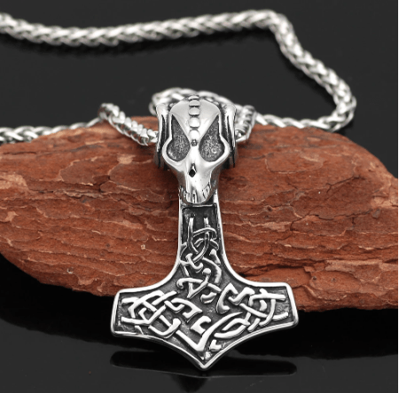 Vikings Goat Skull Mjolnir Pendant Necklace
