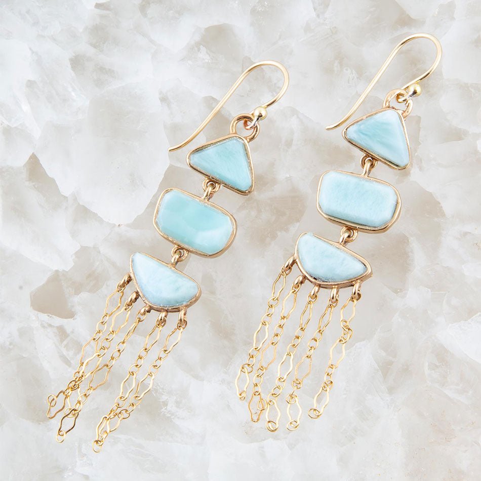 Ohana Blue Larimar Golden Chandelier Drop Earrings