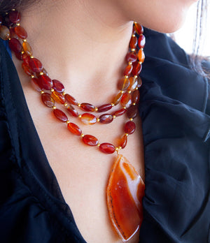 Orange Carnelian Statement Golden Necklace