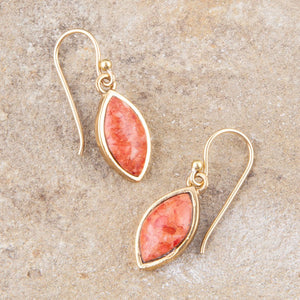 Orange Sponge Coral Golden Drop Earrings