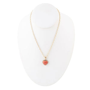 Orange Sponge Coral Heart Pendant and Golden Bronze Necklace