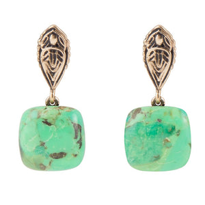 Ornate Lime Green Turquoise Golden Post Top Earrings