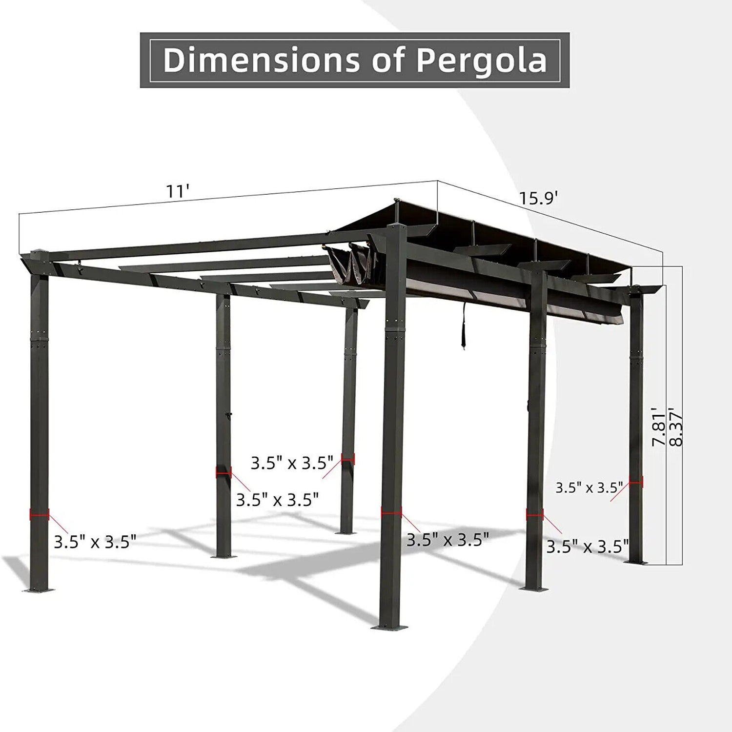 [11x16FT] Outdoor Retractable Backyard Aluminum Metal Pergola Gazebo With Roof (97516804)
