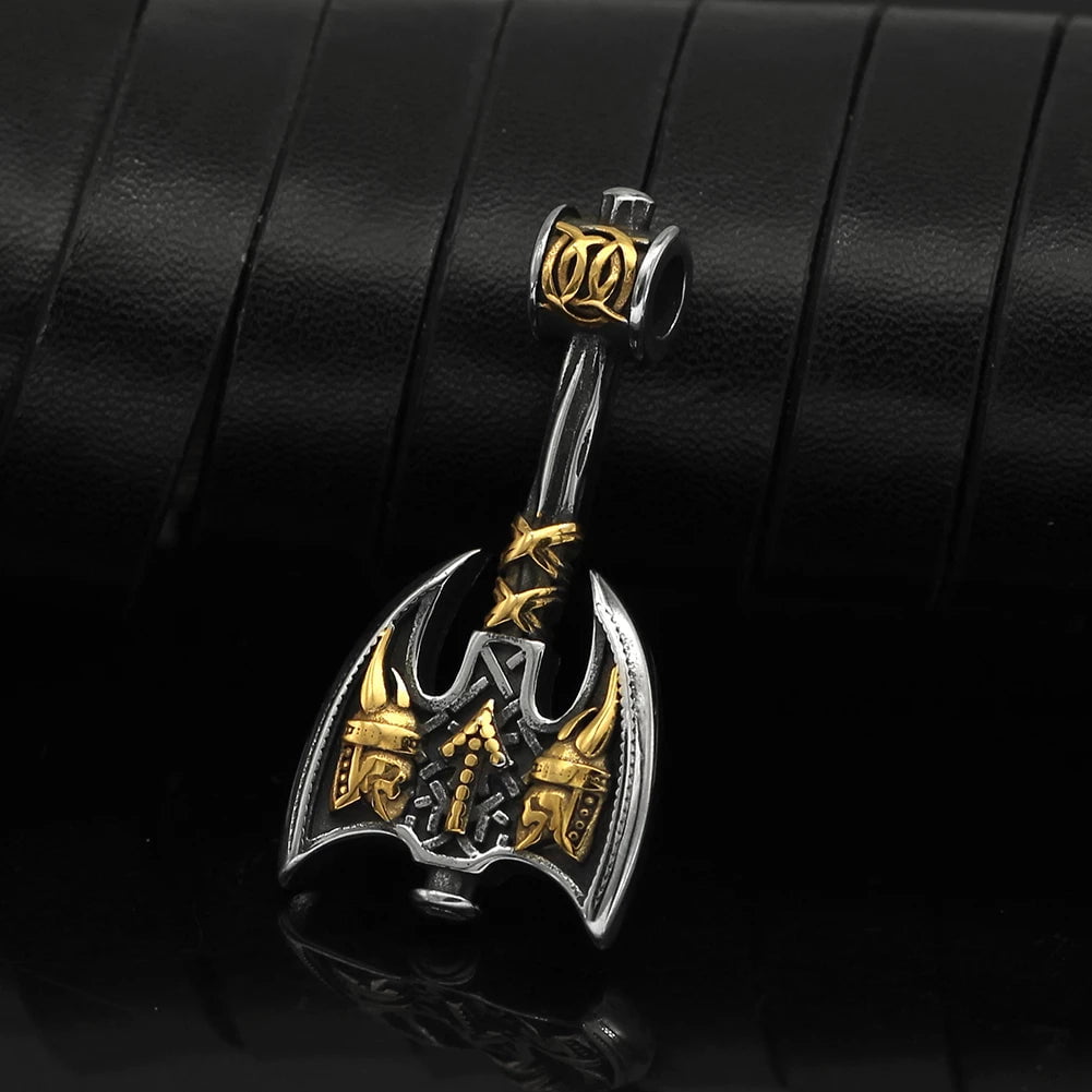 Vikings Axe and Runes Stainless Steel Necklace