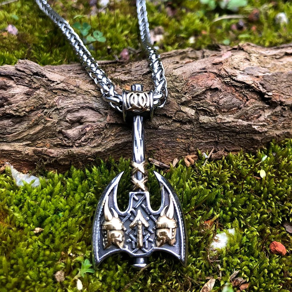 Vikings Axe and Runes Stainless Steel Necklace