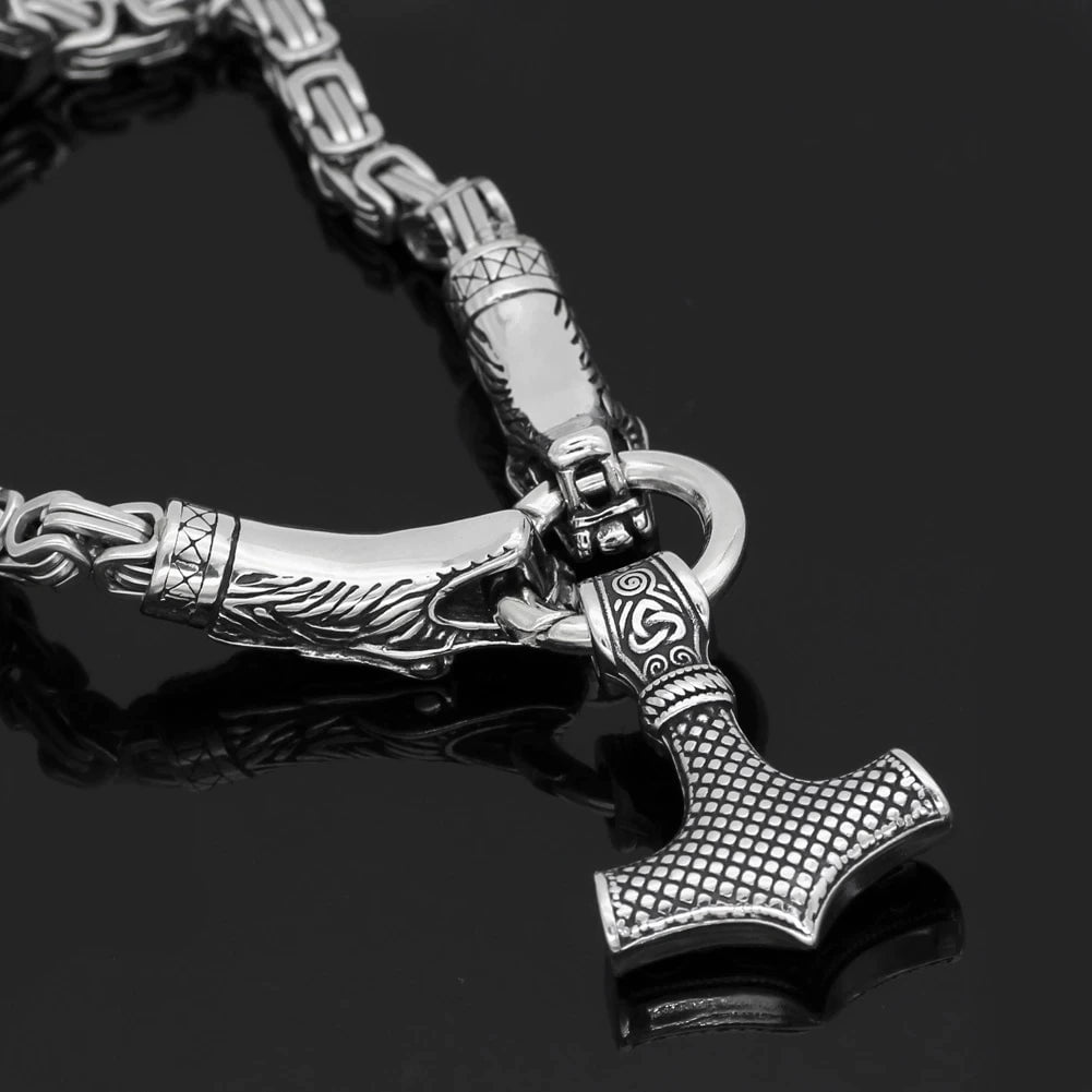 Vikings Fenrir Mjolnir Stainless Steel Necklace