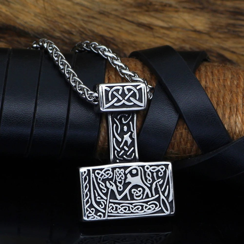 Vikings Mjolnir Longship Stainless Steel Pendant Necklace