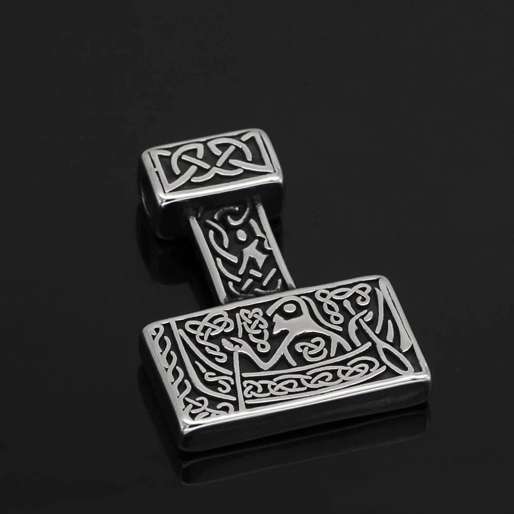 Vikings Mjolnir Longship Stainless Steel Pendant Necklace