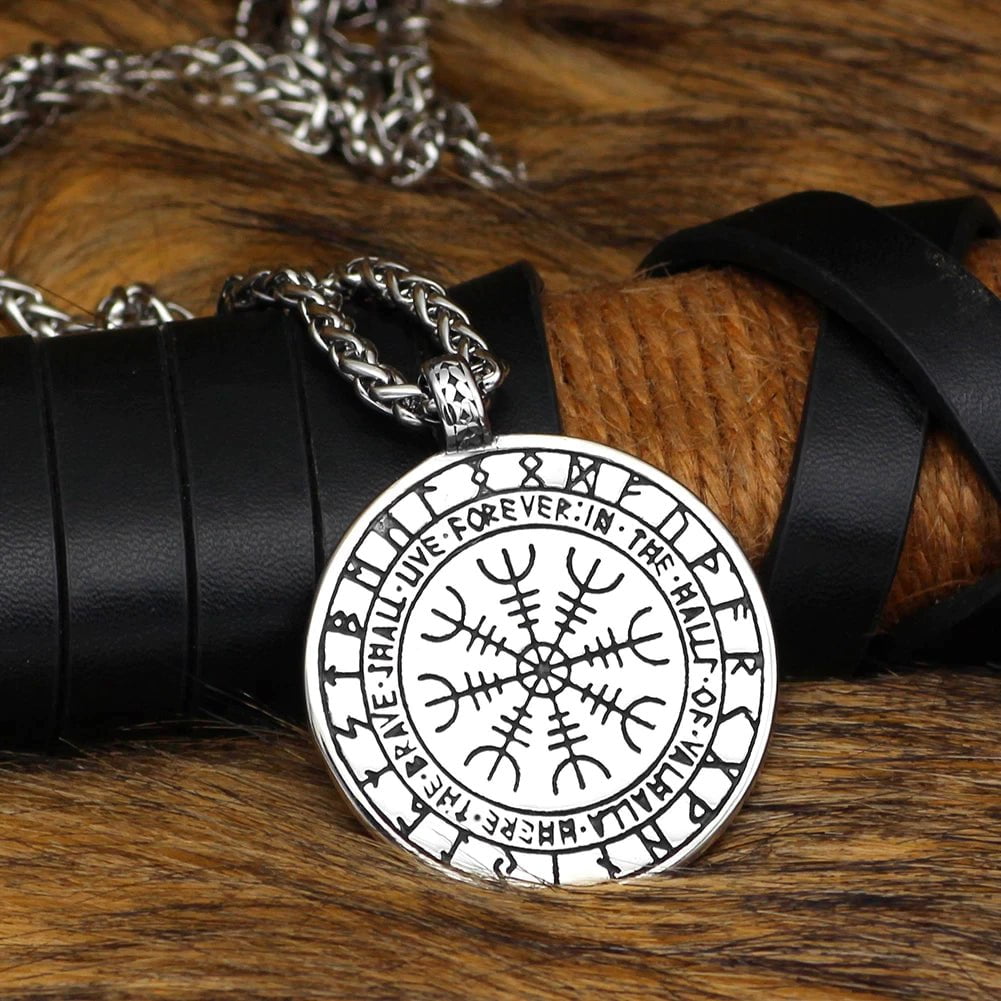 Vikings Rune Helm of Awe Stainless Steel Necklace