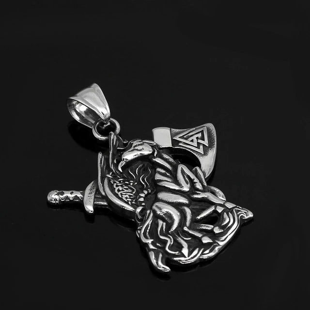 Vikings Sleipnir Axe Stainless Steel Pendant Necklace