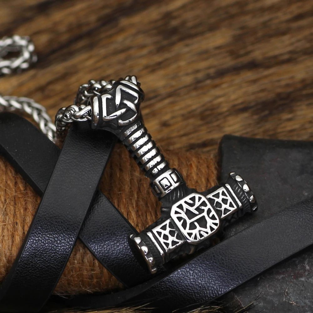 Vikings Valknut and Mjolnir Stainless Steel Necklace