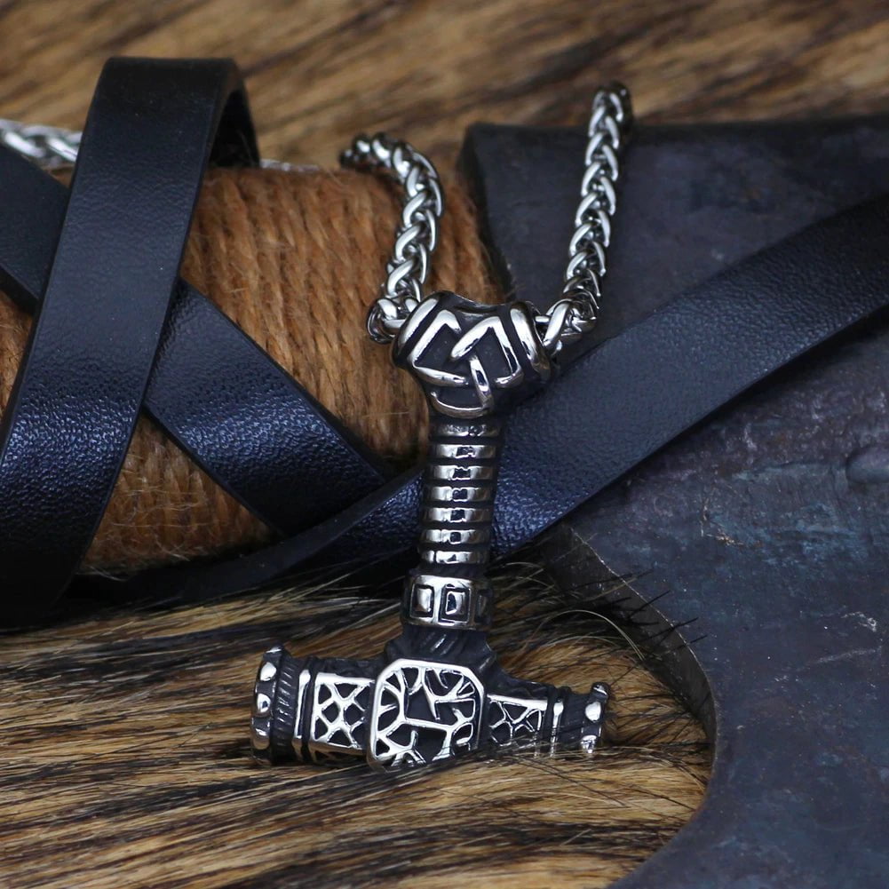 Vikings Valknut and Mjolnir Stainless Steel Necklace
