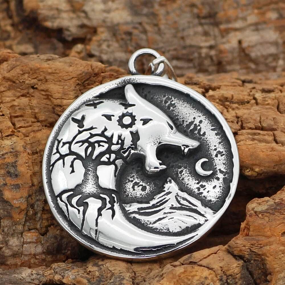 Vikings Wolf and Yggdrasil Stainless Steel Necklace