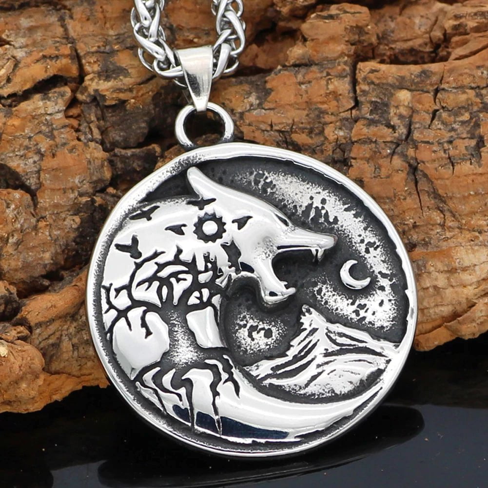 Vikings Wolf and Yggdrasil Stainless Steel Necklace