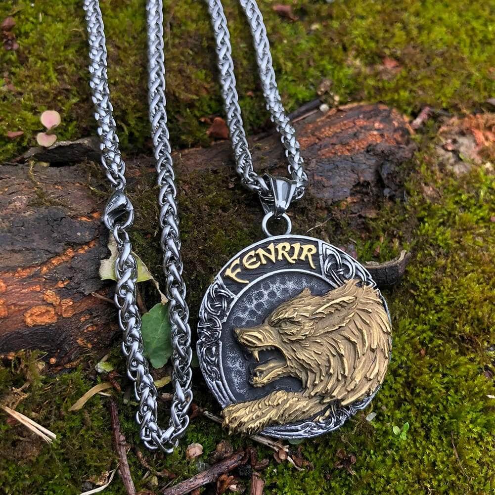 Ancient Treasures' Vikings Wolf Fenrir Stainless Steel Necklace