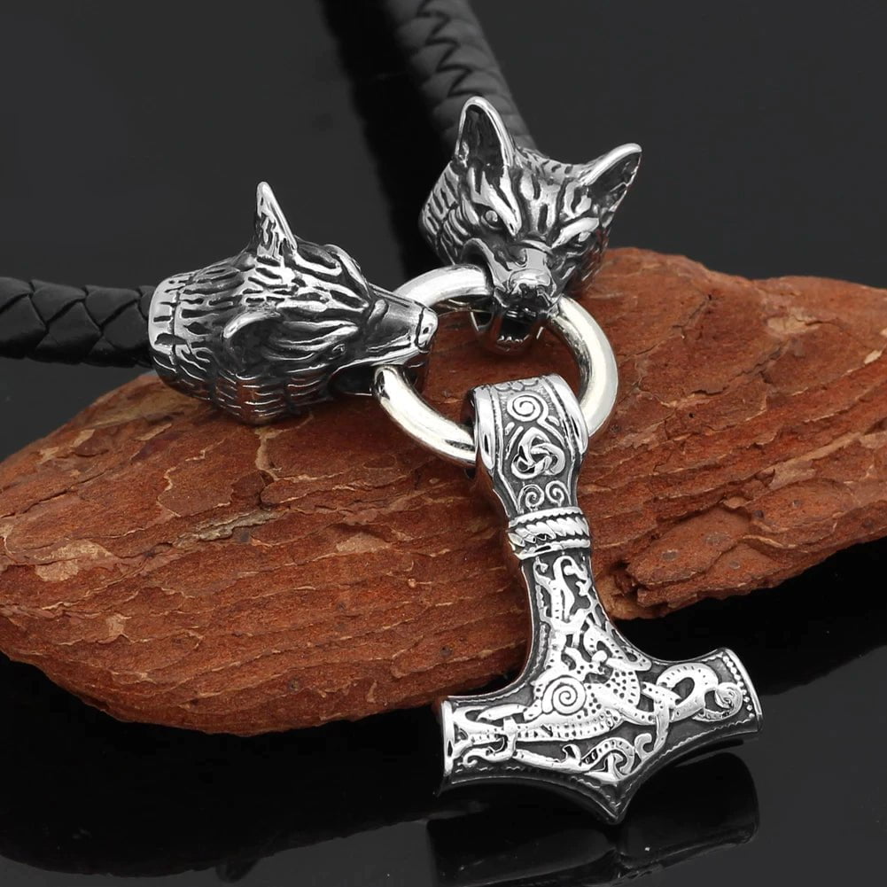 Vikings Mjolnir in Fenrir Stainless Steel  Necklace
