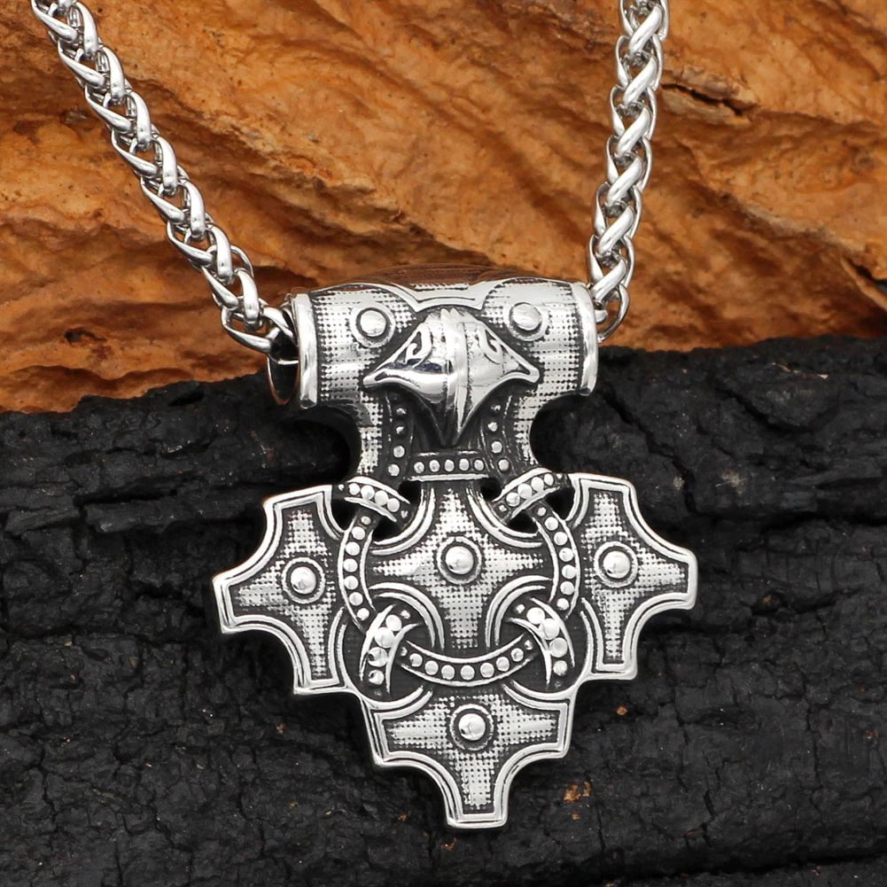 Vikings Odin Mjolnir Stainless Steel Pendant Necklace