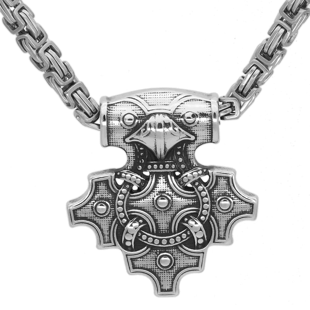 Vikings Odin Mjolnir Stainless Steel Pendant Necklace