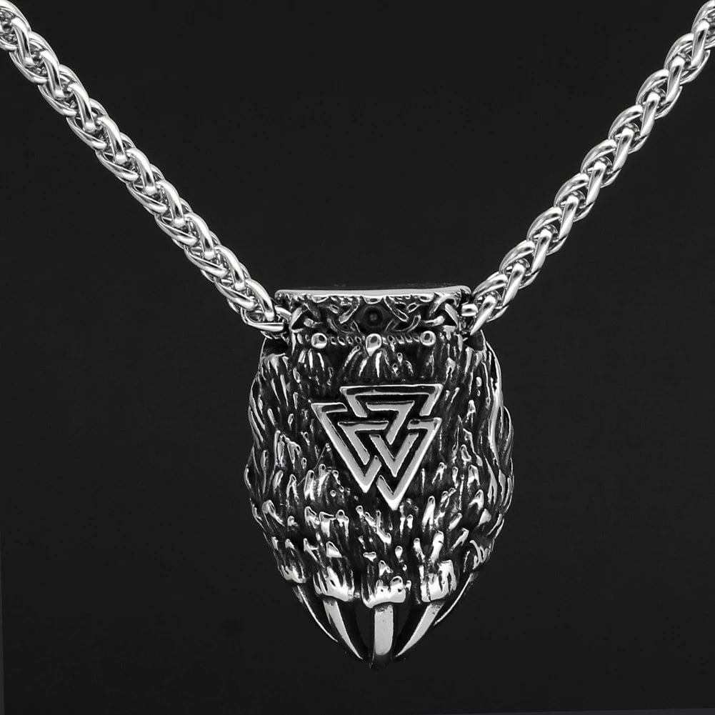 Vikings Bear Paw Valknut Stainless Steel Necklace