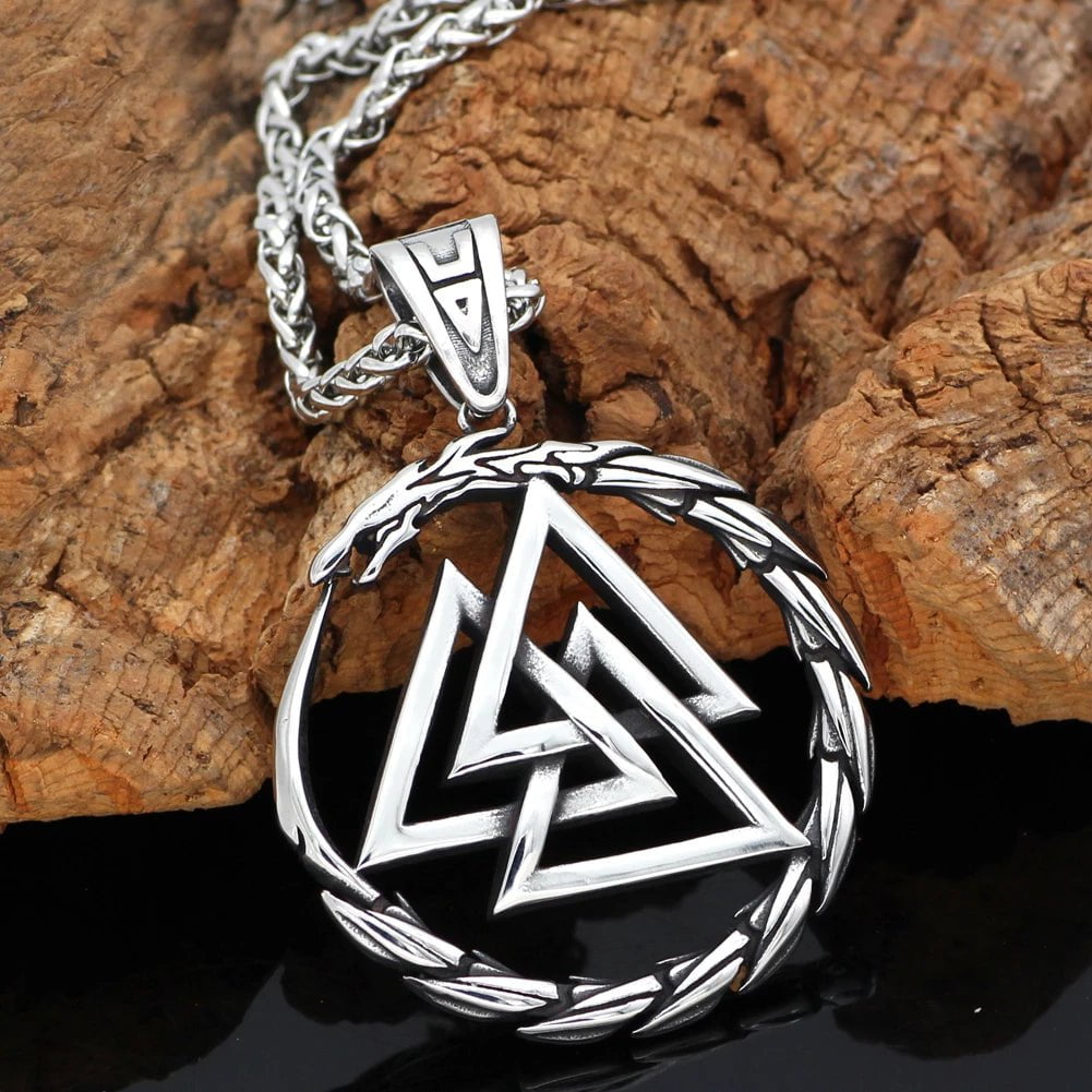 Vikings Dragon Valknut Stainless Steel Necklace