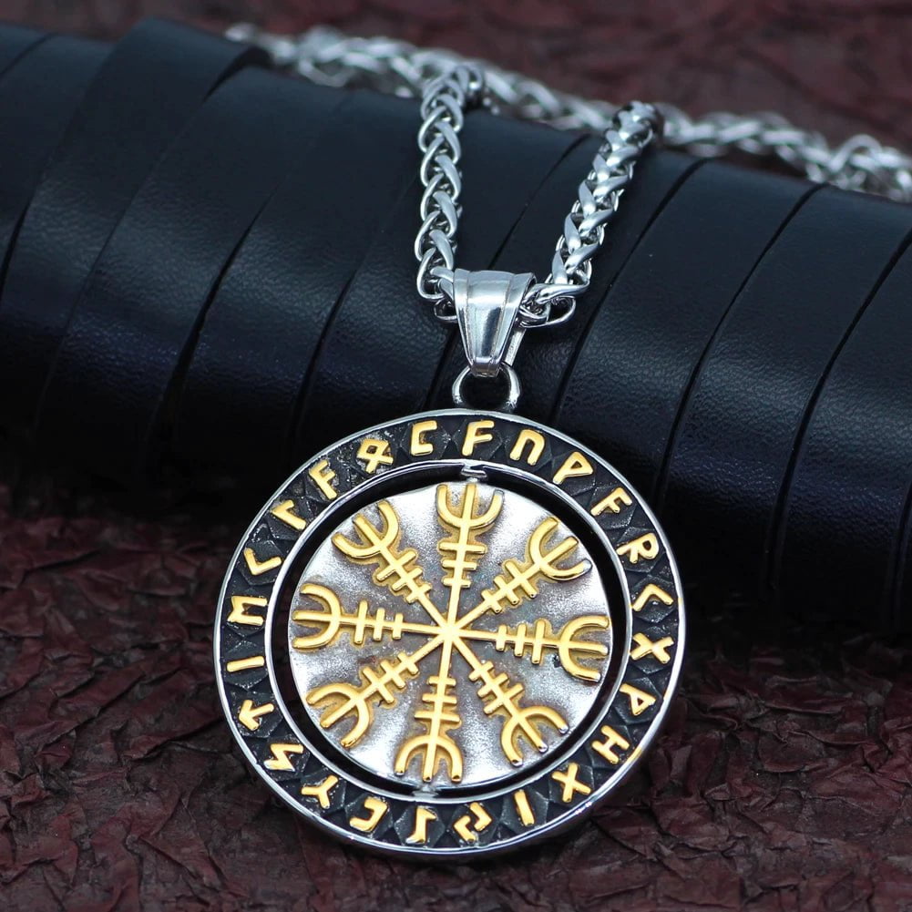 Vikings Helm of Awe Runic Stainless Steel Necklace