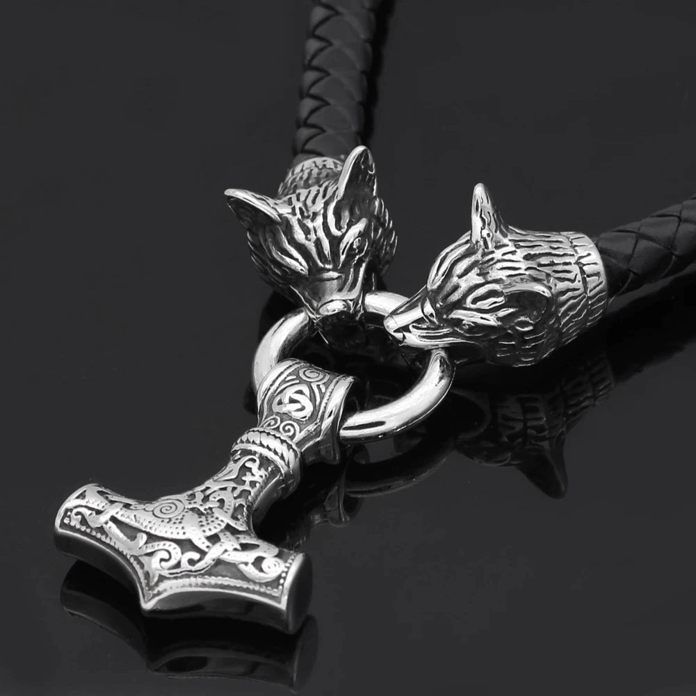 Vikings Mjolnir in Fenrir Stainless Steel  Necklace