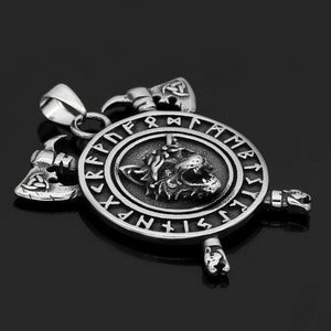 Vikings Wolf Axe and Rune Stainless Steel Necklace