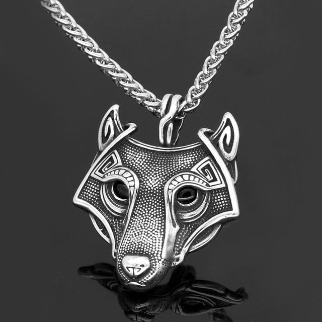 Viking Stainless Steel Wolf Head Necklace