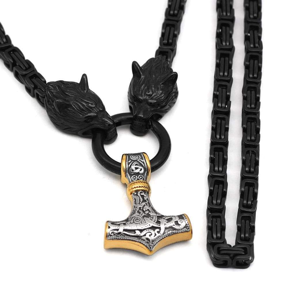Vikings Wolf Mjolnir Stainless Steel Necklace