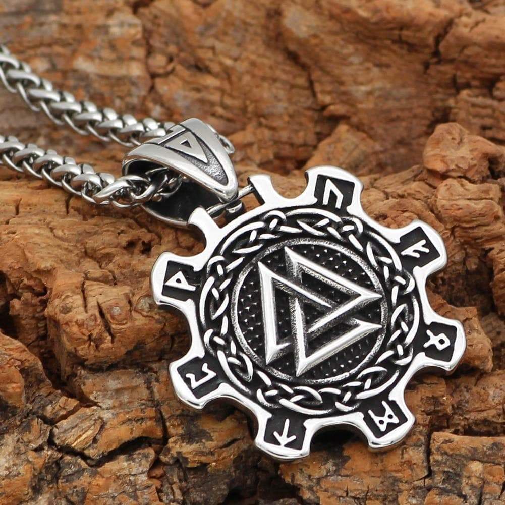 Viking Valknut Wheel and Runes Stainless Steel Pendant & Necklace