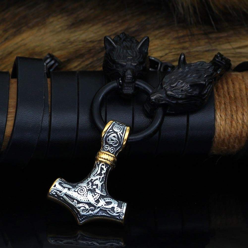 Vikings Wolf Mjolnir Stainless Steel Necklace