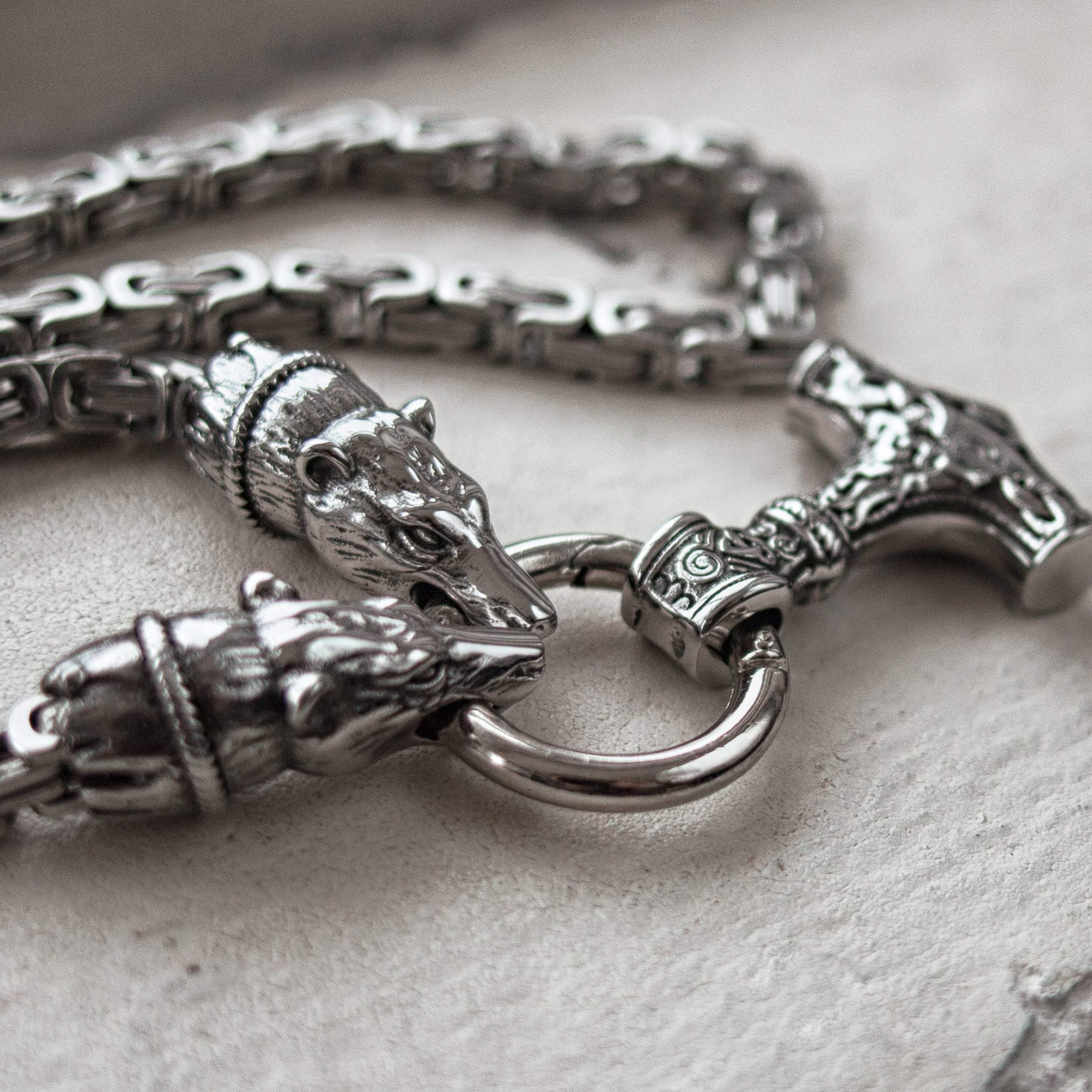 Vikings Geri & Freki Mjolnir King’s Chain Stainless Steel Necklace