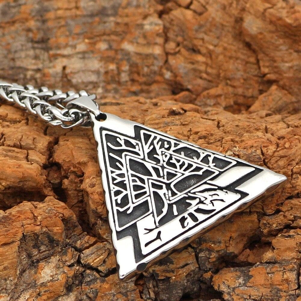 Vikings Valknut with Yggdrasil Tree of Life Stainless Steel Necklace