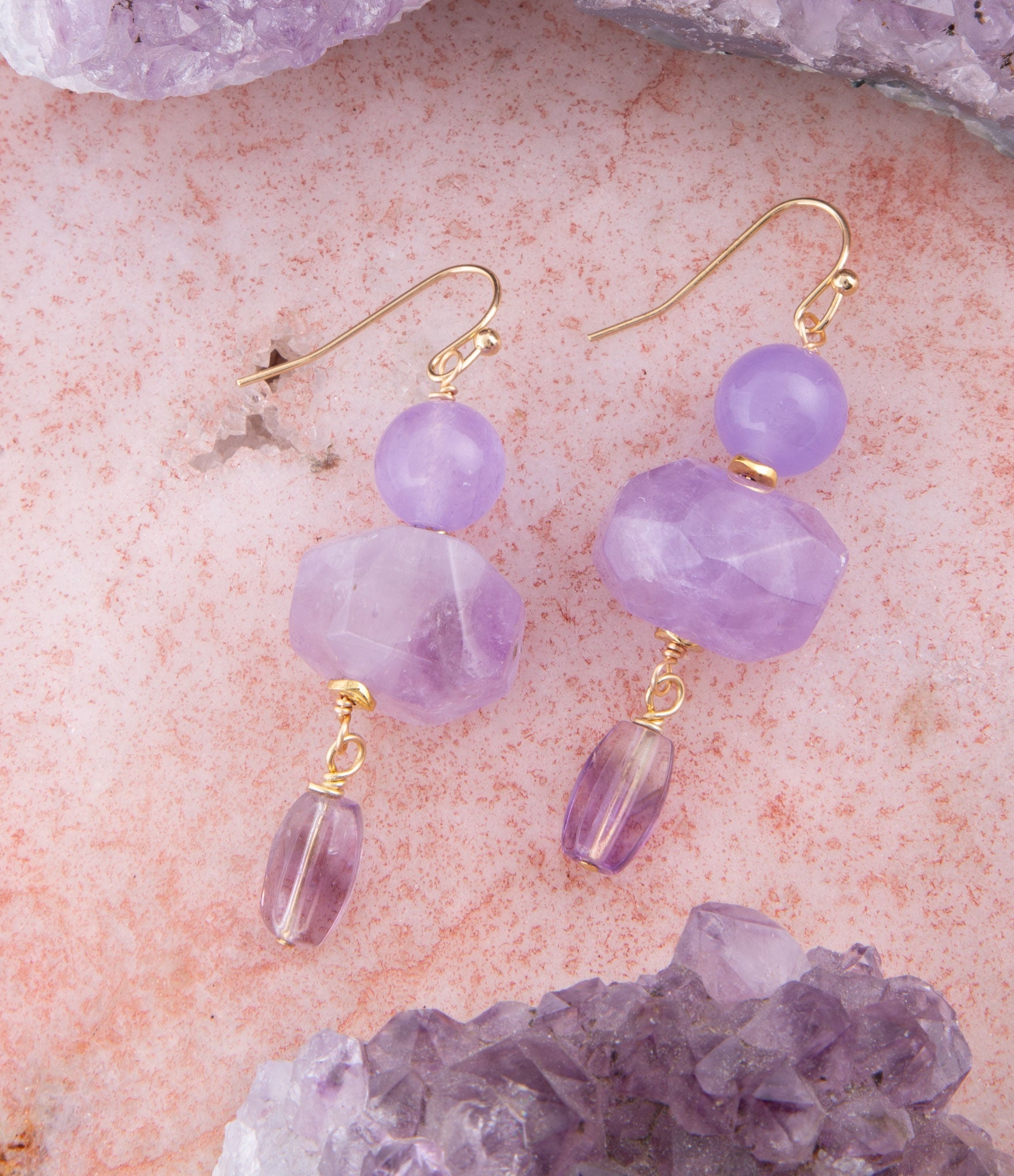 Purple Periwinkle Amethyst Golden Drop Earrings