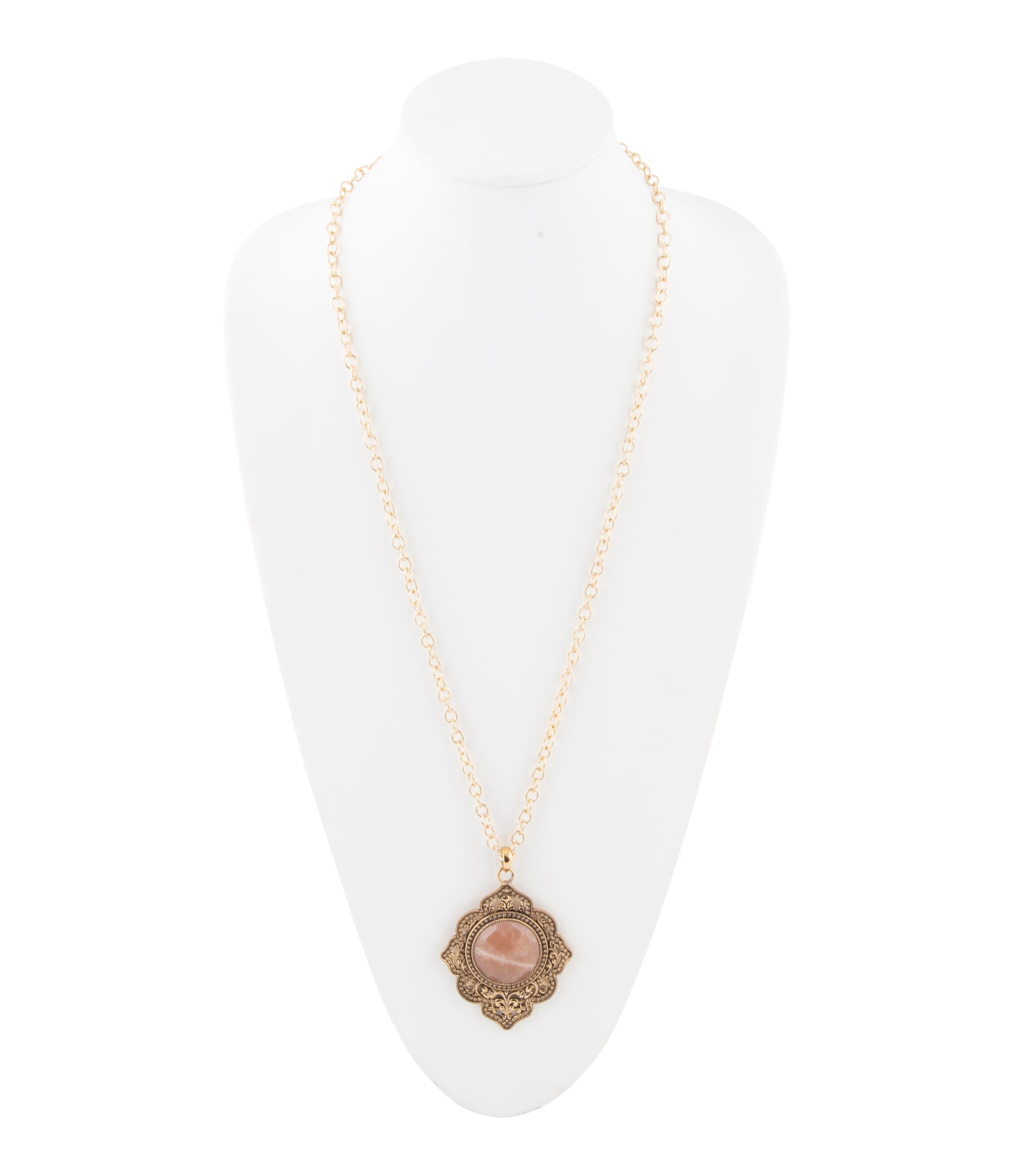 Pink Moonstone Golden Pendant Necklace