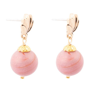 Pink Rhodonite Golden Lotus Drop Earrings